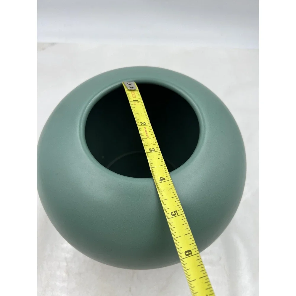 Ceramic Vase Pot Matte Sage Green Round Minimalist Spherical Post Mod 7.5in